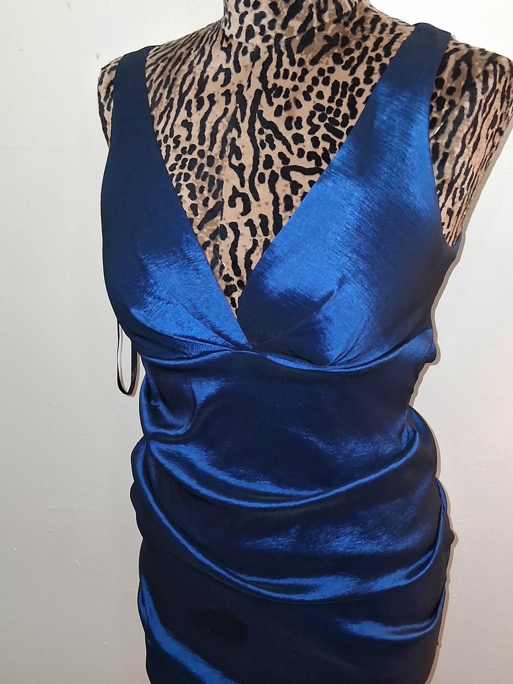 Windsor Royal Blue Satin Dress with V-Neckline